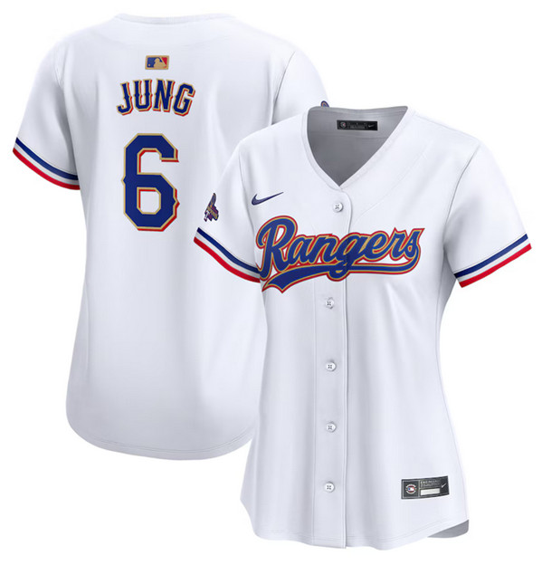 Women's Texas Rangers #6 Josh Jung White 2024 Gold Collection Stitched Baseball Jersey(Run Small)